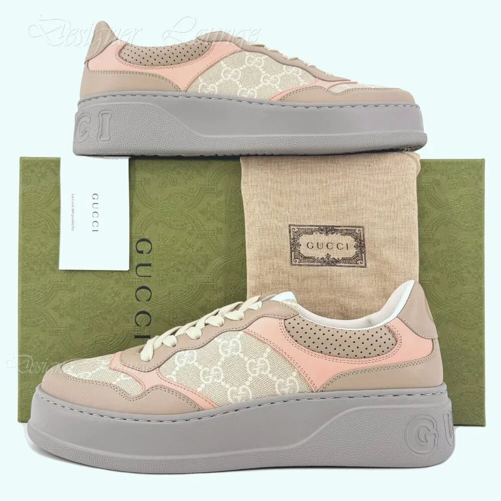 NEW GUCCI GG Logo Supreme Canvas Leather Sneakers Women's EU 41.5 US 11.5 Authen
